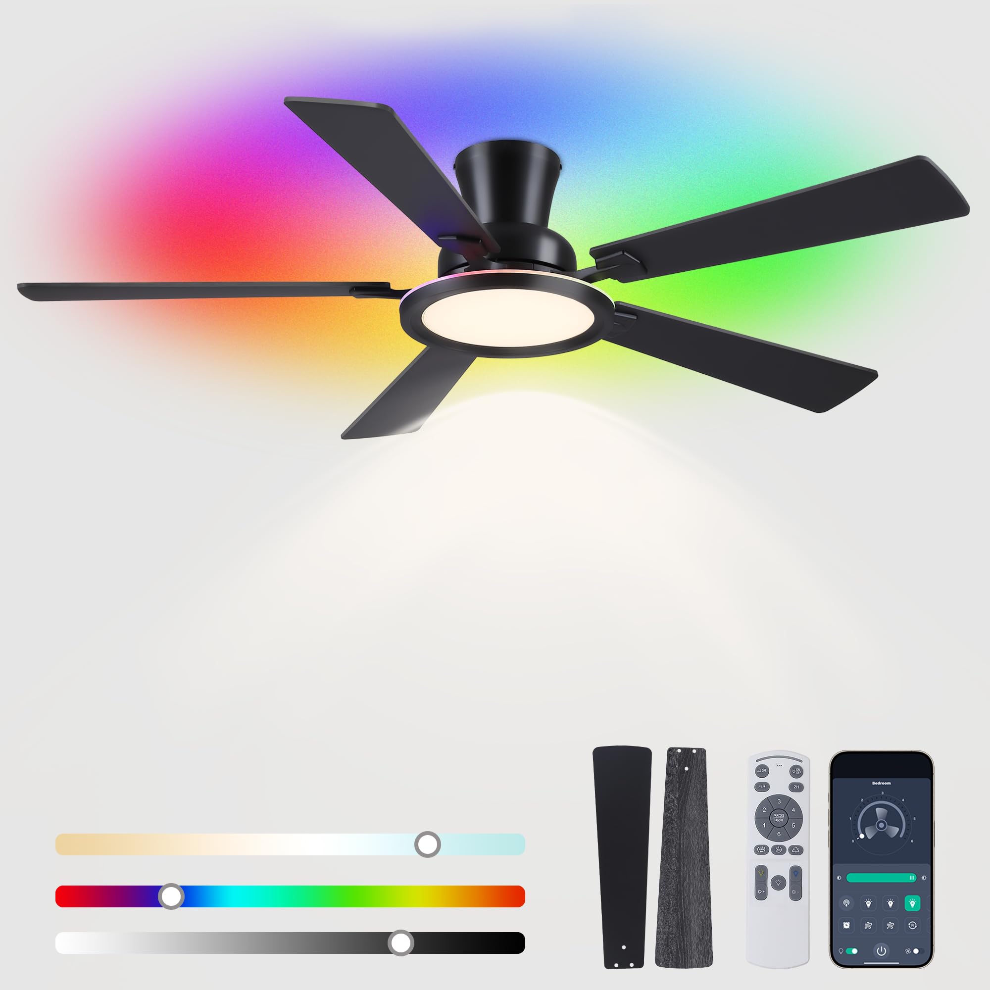 Amazon.com: Ayaoty Ceiling Fans with Lights - 52in Flush Mount