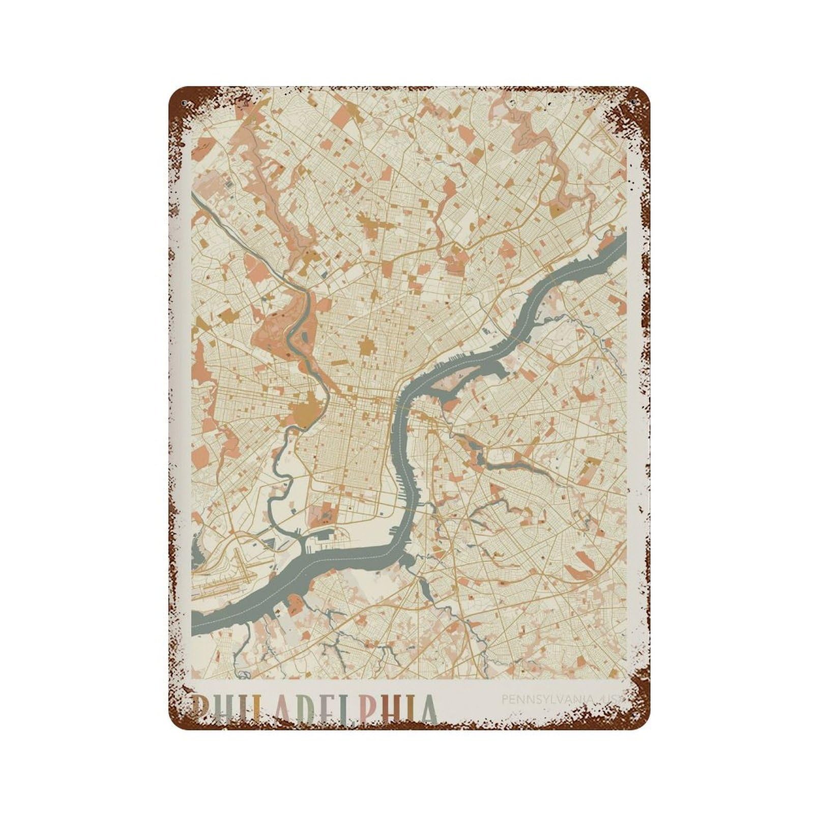 xiaoxiaoshen Philadelphia Map City Pennsylvania Wall Decor Art Metal Tin Poster Modern Home Decor Art Home Bar Shop Decorations Vintage Sign 40x30cm