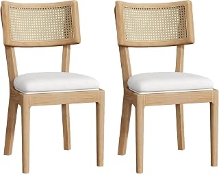 Bladez 2 sillas de comedor de madera maciza con respaldo de ratán, cómodas y transpirables, adecuadas para comedor, sala de estar, cafetería, estilo moderno, cojín de terciopelo, nogal (2, madera +