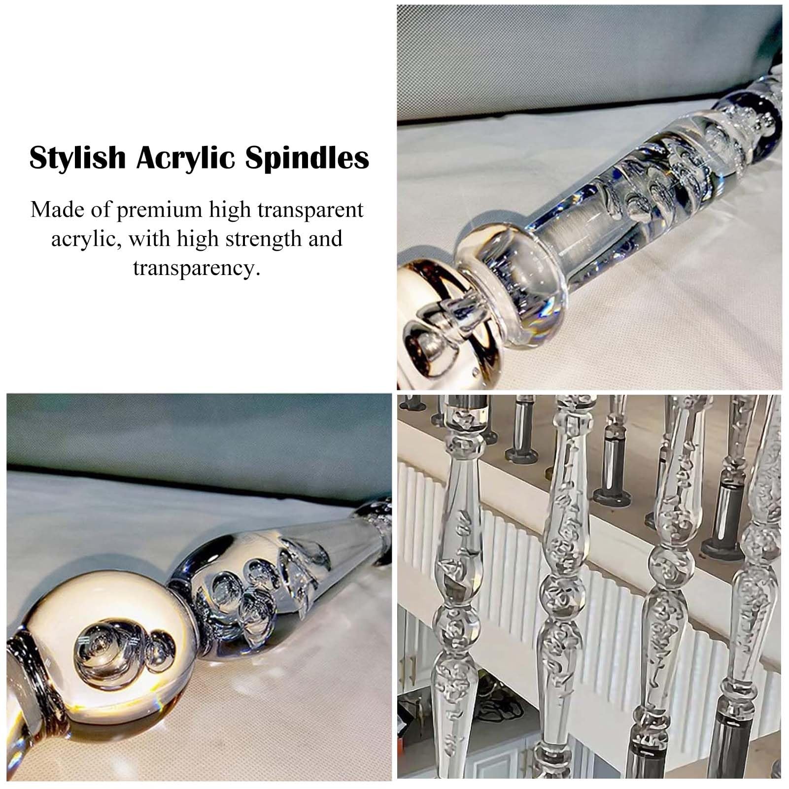 Schody Trzpienie Akrylowe Tralki Schodowe, Przezroczyste Balustradowe ze Stalowymi Okuciami(3 Pcs,80cm(31 1/2"))