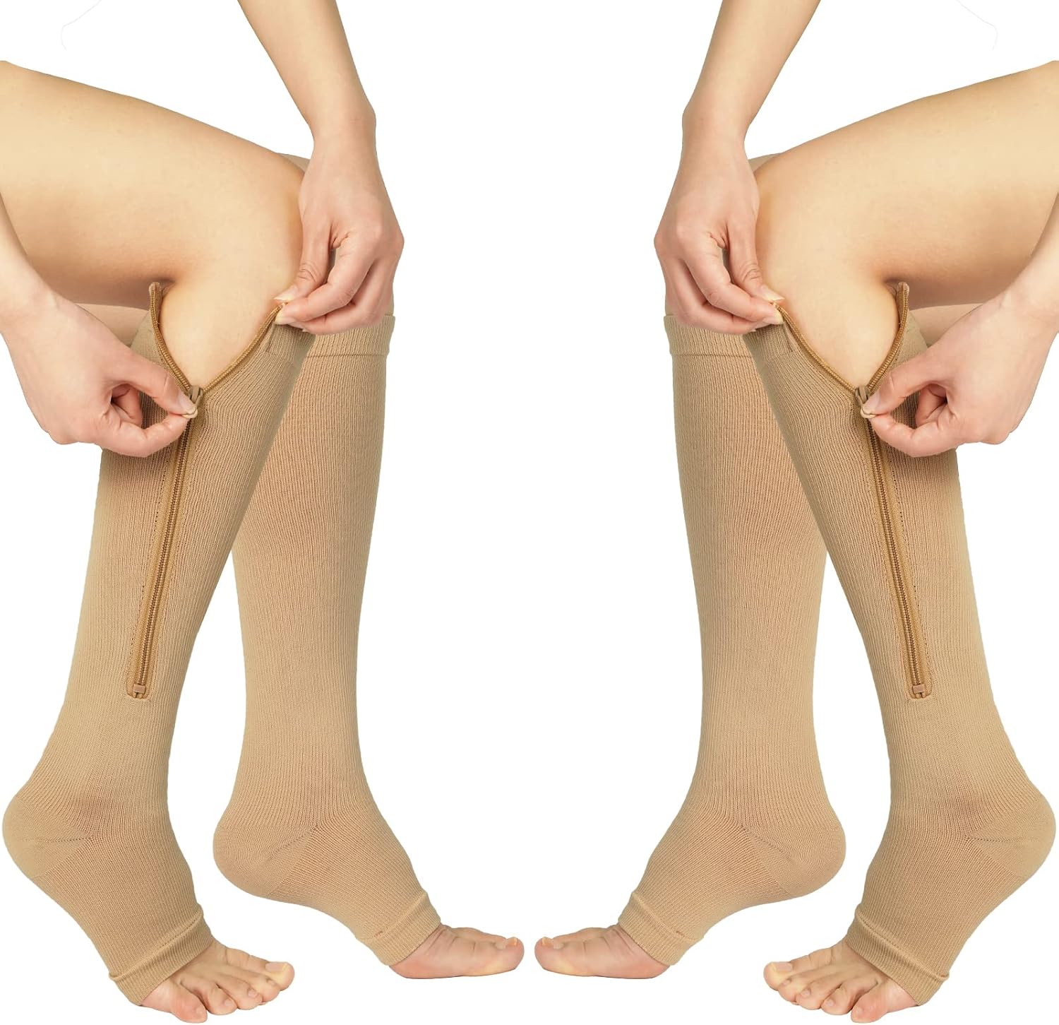 JYUOZI 2 Pairs Zipper Compression Socks, Open Toe