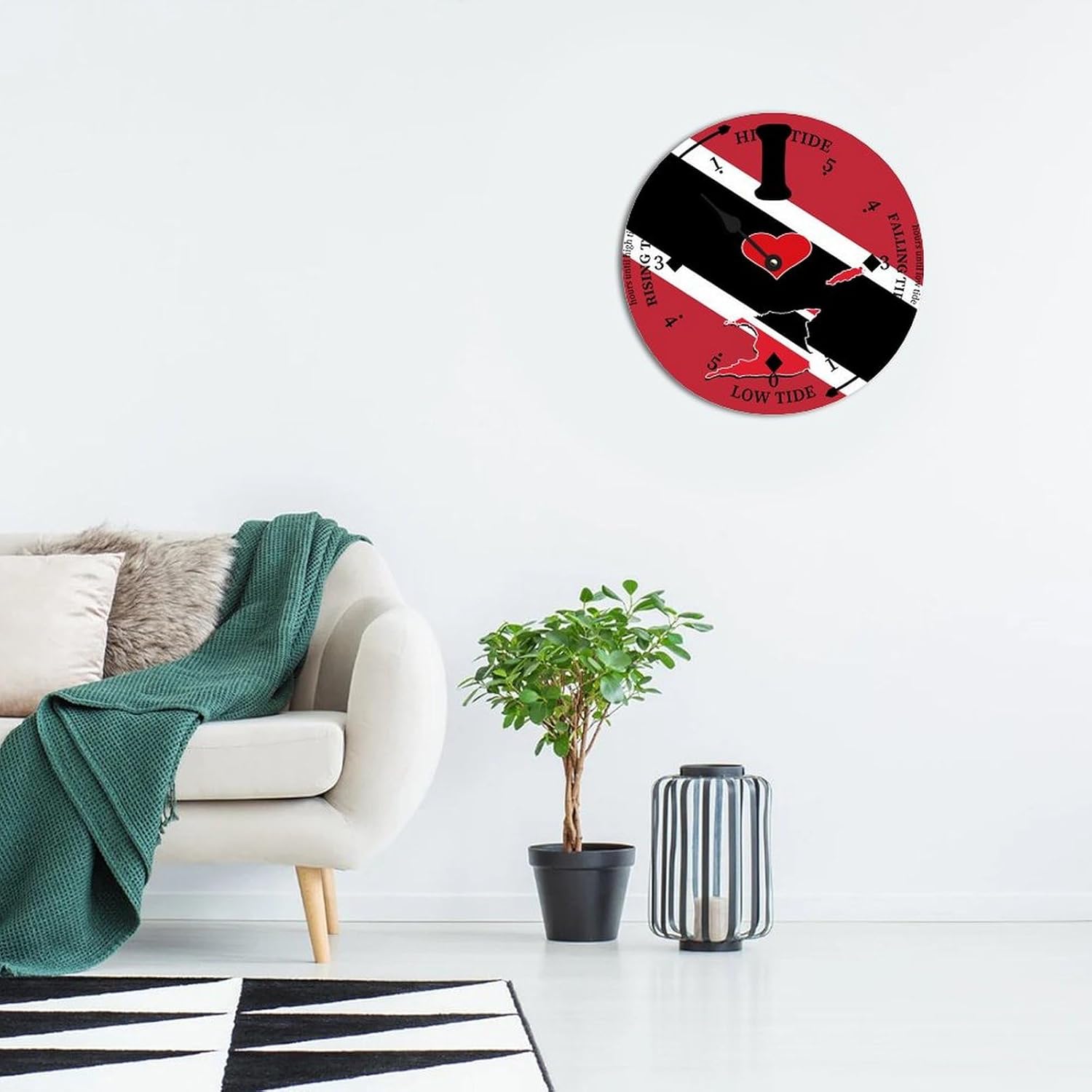 Rustic Wood Tide Clock Trinidad and Tobago Flags Ocean Time Wooden Clock Wood Moon Tidal Clock for Wall High and Low Tide Movement Clock for Seaside House Cottage Hotel Camping 12x12 in