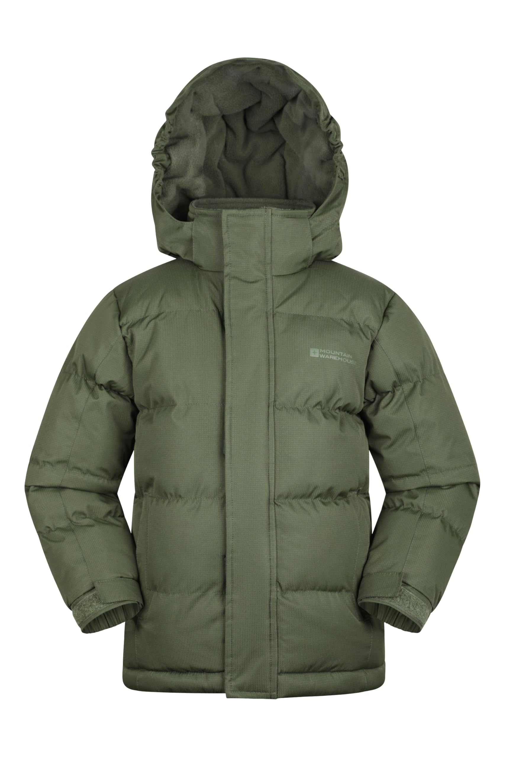 Mountain Warehouse Snow Padded Kids Puffer Jacket - Water Resistant Coat with Fleece Lined Hood, Adjustable Cuffs & Side Pockets - Winter, Travel & Outdoors Khaki Kids Size 9-10 Years
