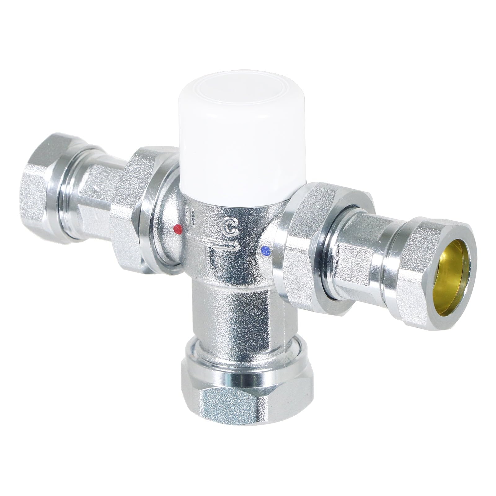 SPARES2GO 22mm TMV Thermostatic Mixing Valve Water Supply Blending Compression Fitting Kit (Chrome Plated Brass)