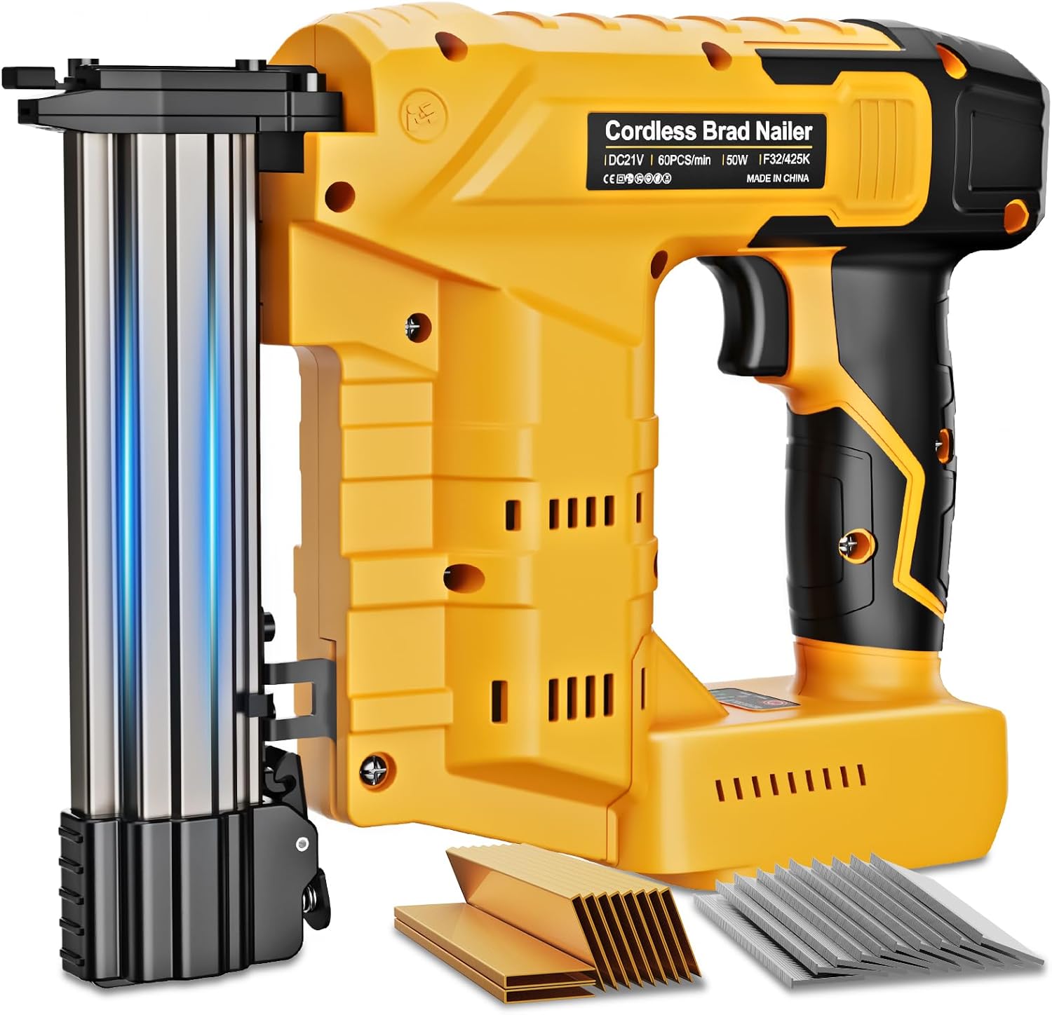 18GA Brad Nailer for De-Walt 20V Battery, 2-in-1 Cordless Nail Gun & Staple Gun, Includes 1600 Pcs Nails & Staples, Single & Contact Firing Mode, Electric Nailer for Woodworking and DIY(no Battery)
