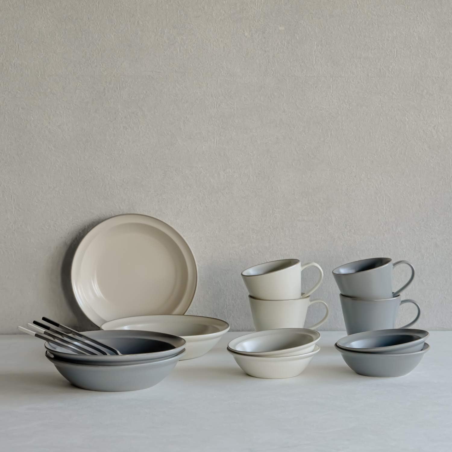 TAMAKI Edgeline T-930236 Pair Tableware Set, Gray, 6-Piece Set, Microwave and Dishwasher Safe, Boxed, For 2 People, Living in Two