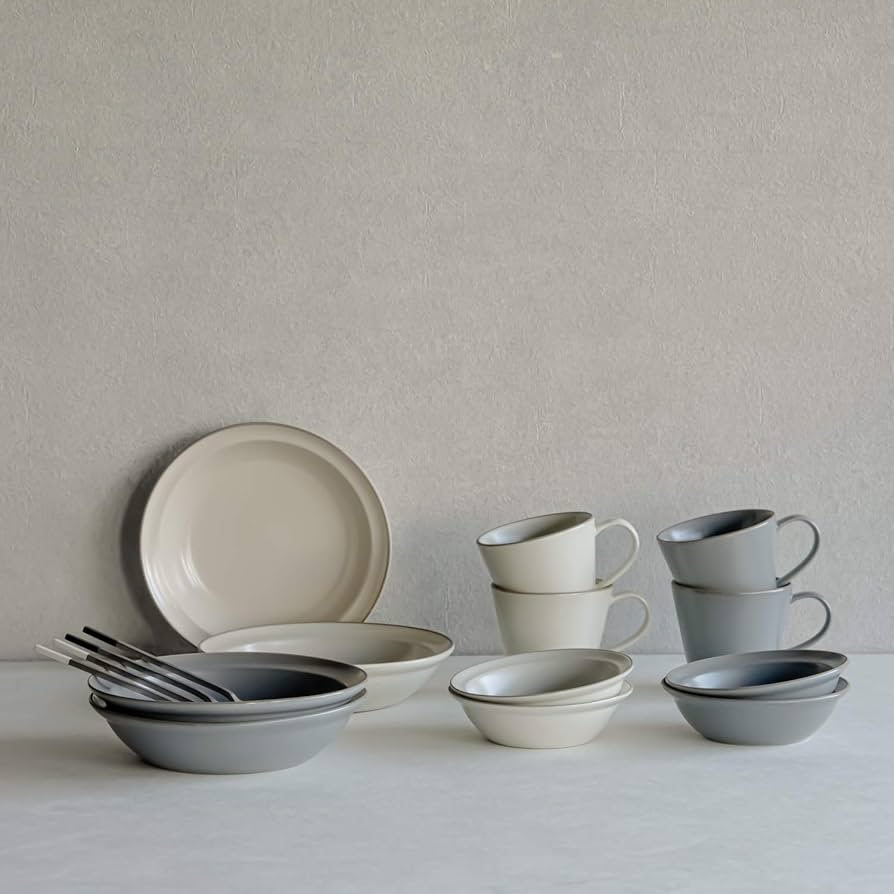 Amazon.co.jp: TAMAKI ペア食器セット エッジライン グレー 6点