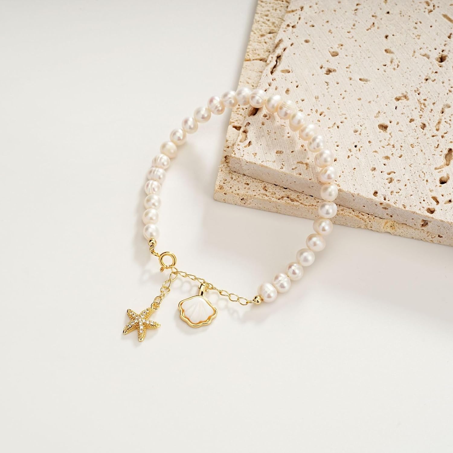 Sylph Pearl Bracelets for Women, Freshwater Pearl Bracelet Baroque Beaded Bracelets Beach Jewelry Bride Gifts for Wedding Birthday Anniversary