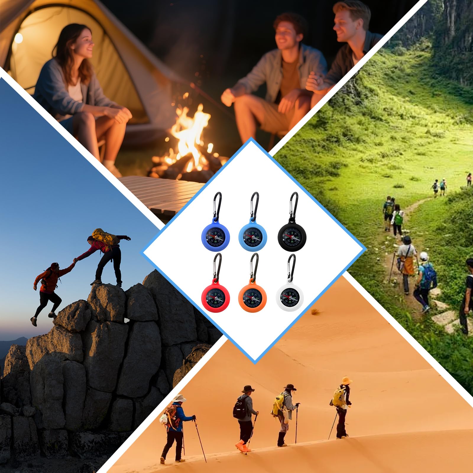 6 Boussoles Avec Mousqueton Multicolores - Mini Boussole étanche, Porte-clés, Pour Randonnée, Camping, Enfants (diamètre 4.5 Cm)