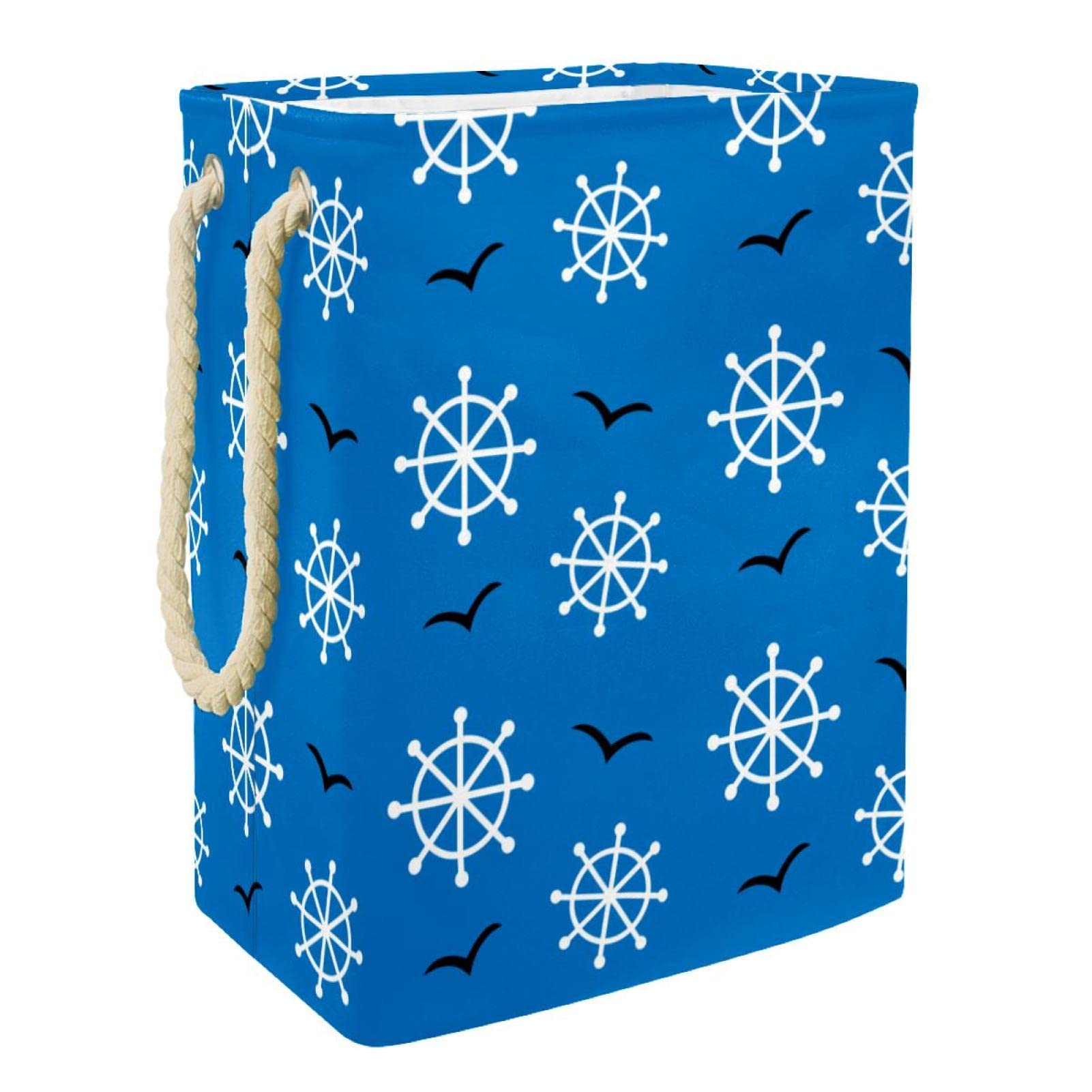 Grand panier à linge Rudder bleu nautique avec poignée durable