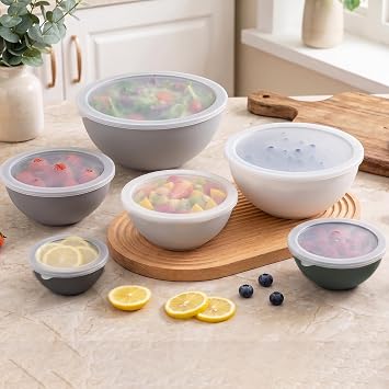 BoxedHome Salad Bowl with Lid 12 Pieces BPA-Free Plastic Grey