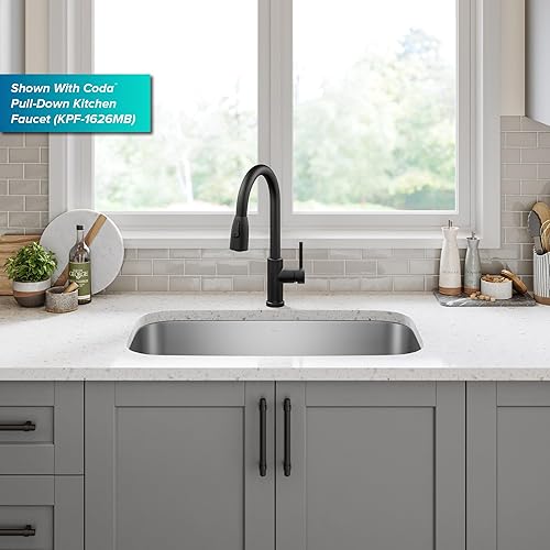 Vista 84 de Kraus, KBU24, fregadero de cocina con doble cavidad 60/40, de acero inoxidable, bajo cubierta de 32 pulgadas, de calibre 16, KBU24