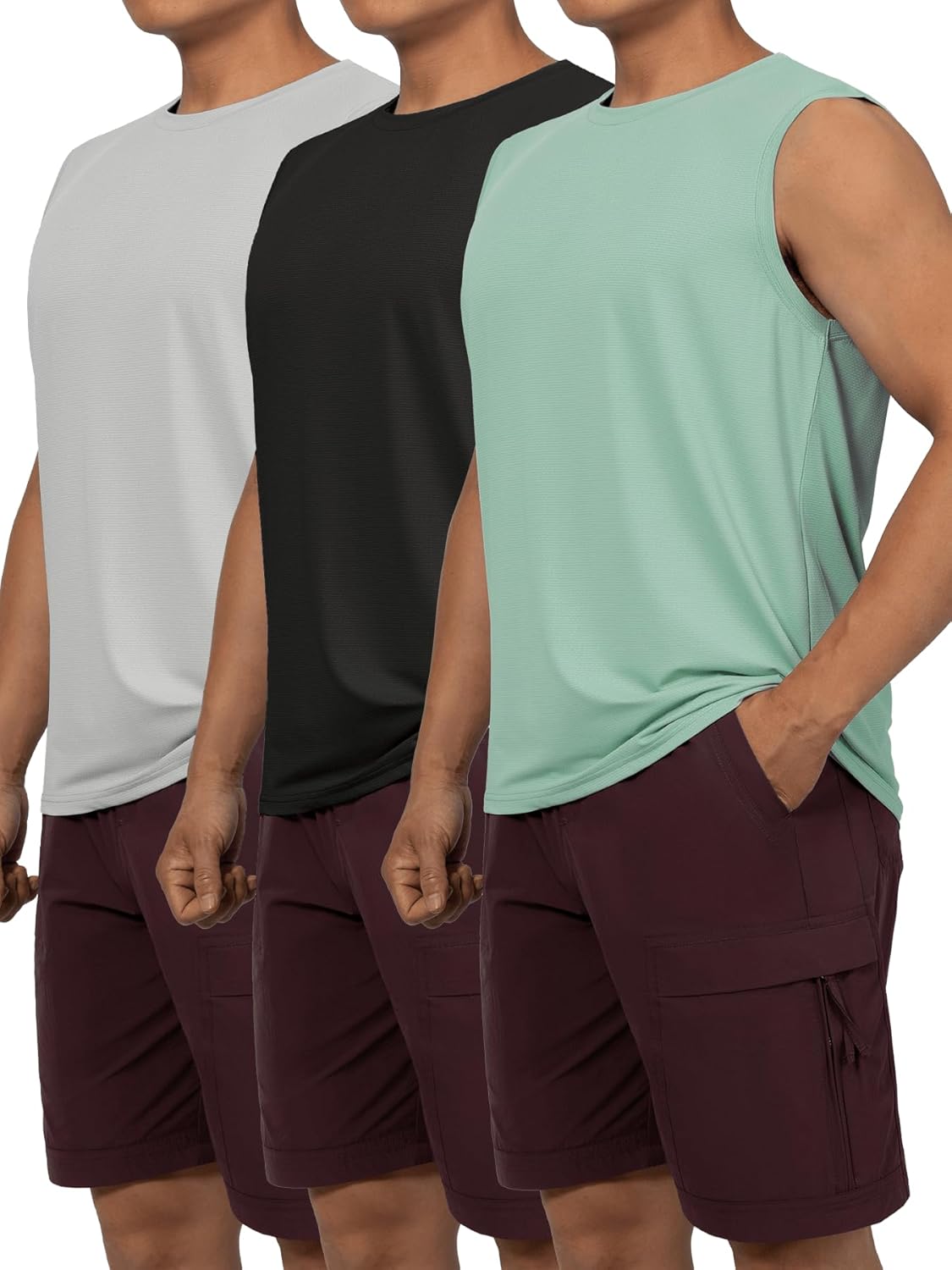3 Pack Men's Tank Tops Quick Dry Sleeveless Workout Shirts Cooling Fabric Moisture-Wicking Stretch Fit Gym Wear