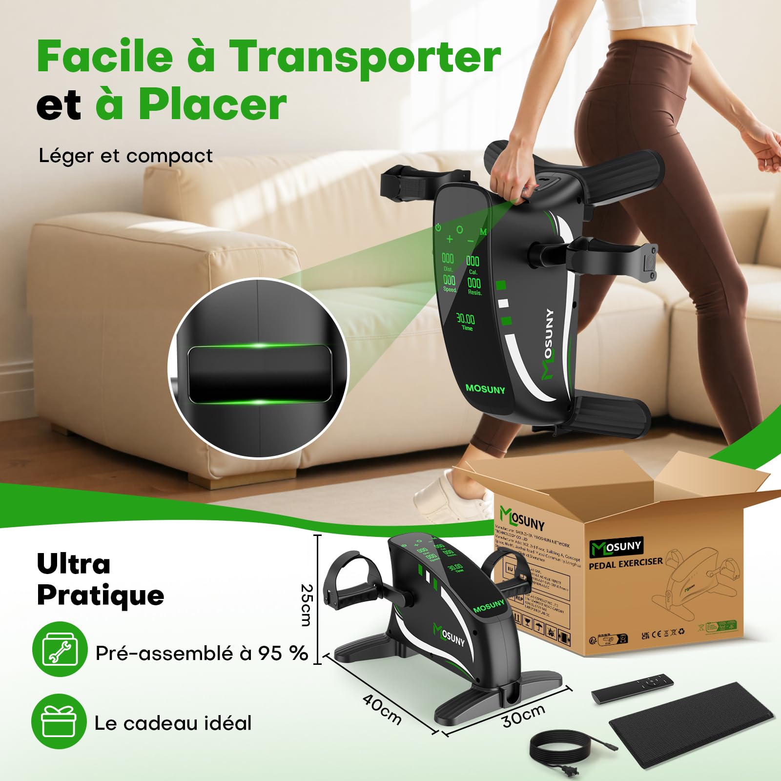 Mini Velo Appartement Pedalier avec Résistance & Vitesse Adjustable, 2 en 1 Bureau Électrique pour Bras et Jambes, Grand Écran LCD