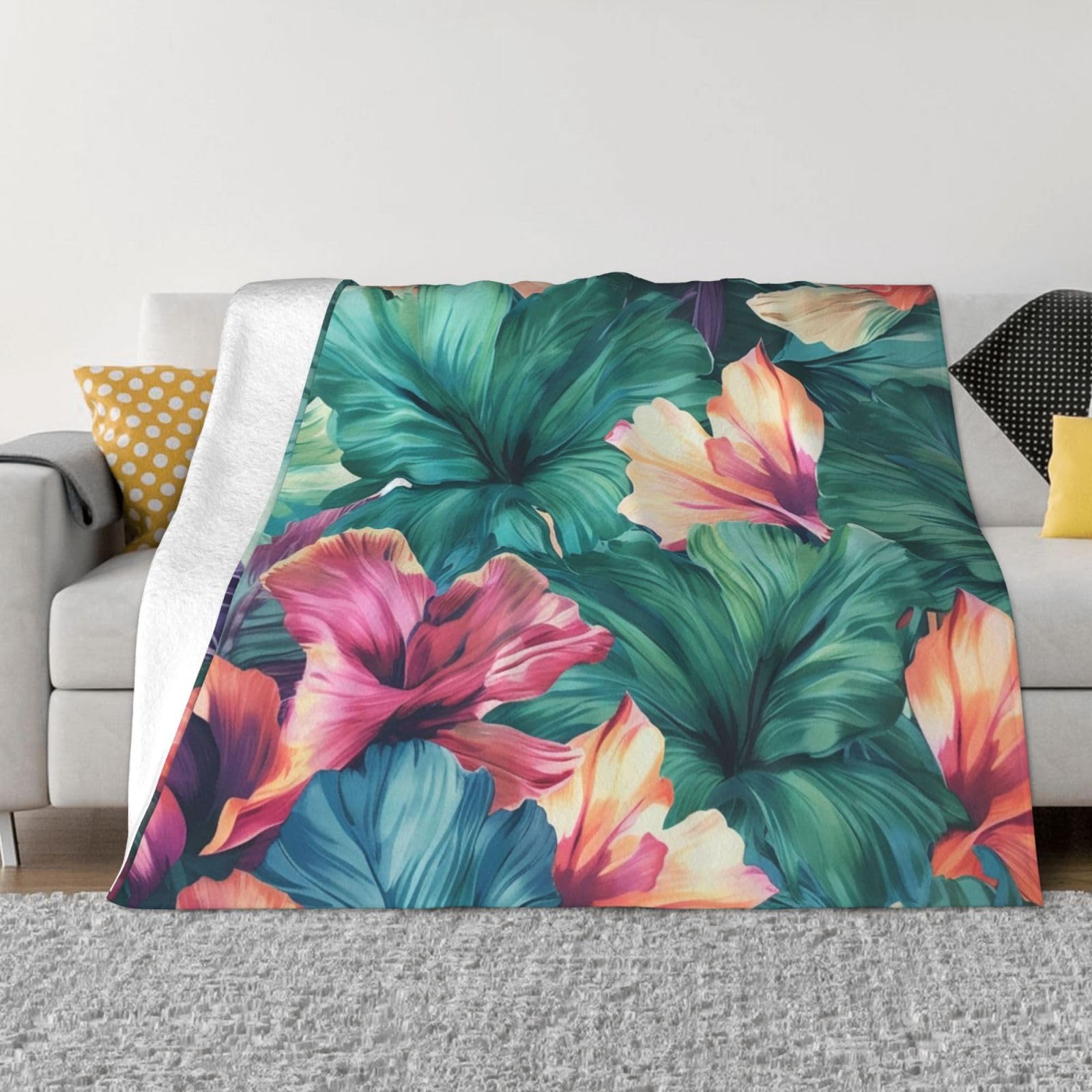 Couverture micropolaire tropicale douce et légère pour lit et canapé toutes saisons