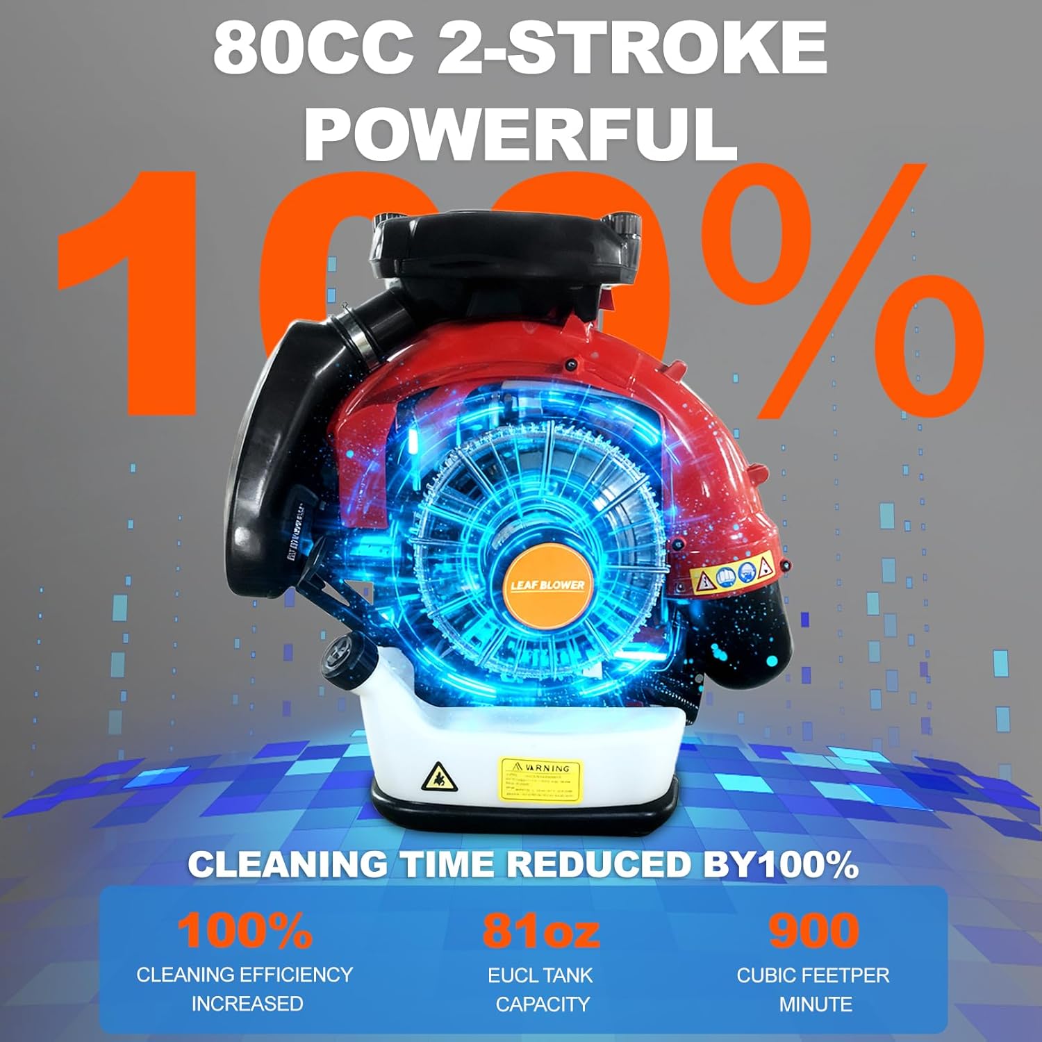 Backpack Leaf Blower Gas Powered, 80CC 900CFM Backpack Blower, Sopladora de Hojas de Gasolina, 206MPH Gas Powered Blower, Gasoline Grass Blowers, Snow Blower for Outdoor