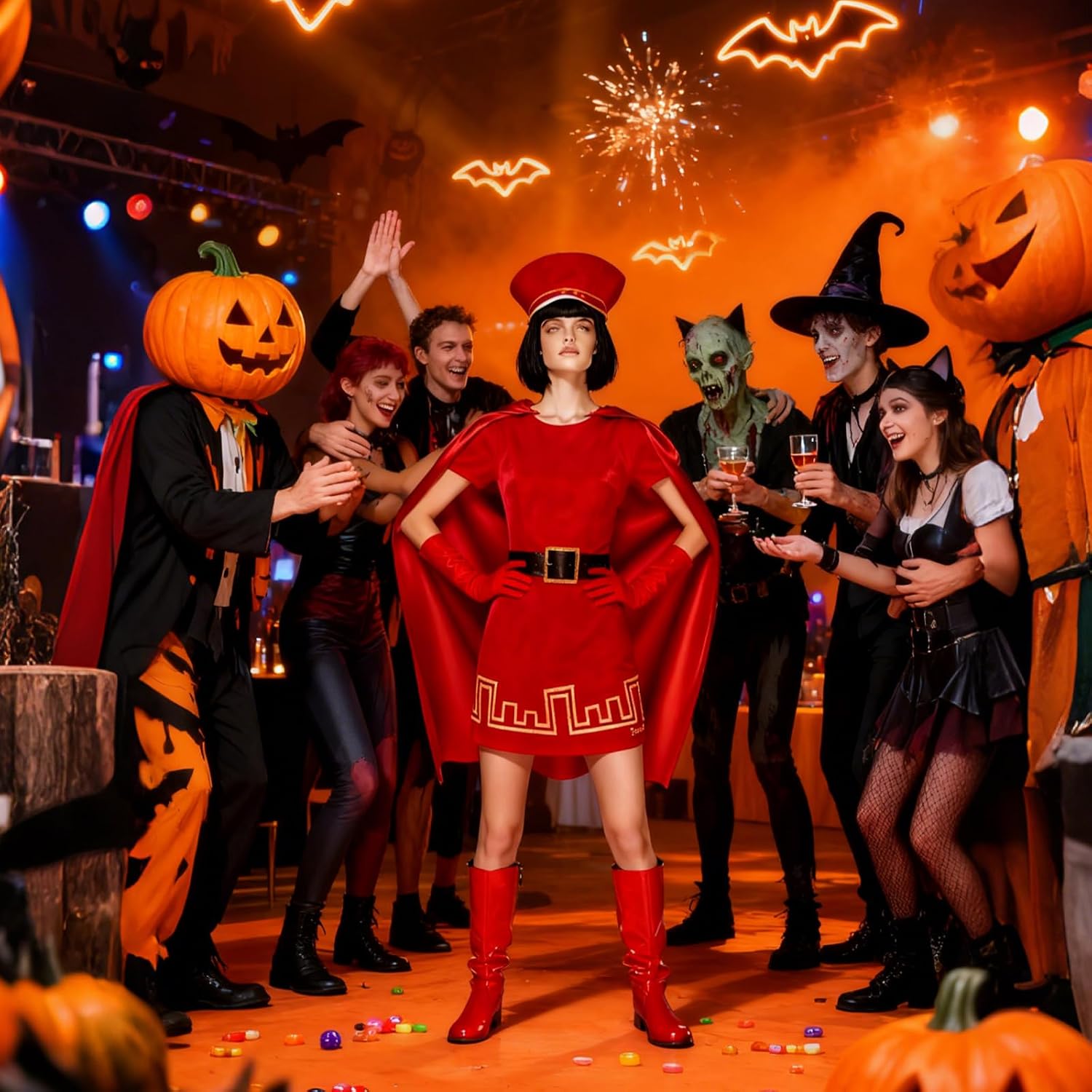 Halloween King Costume Women,Lord Costume Accessories Red Cape King Hat Belt Bob Wig Gloves Halloween Cosplay
