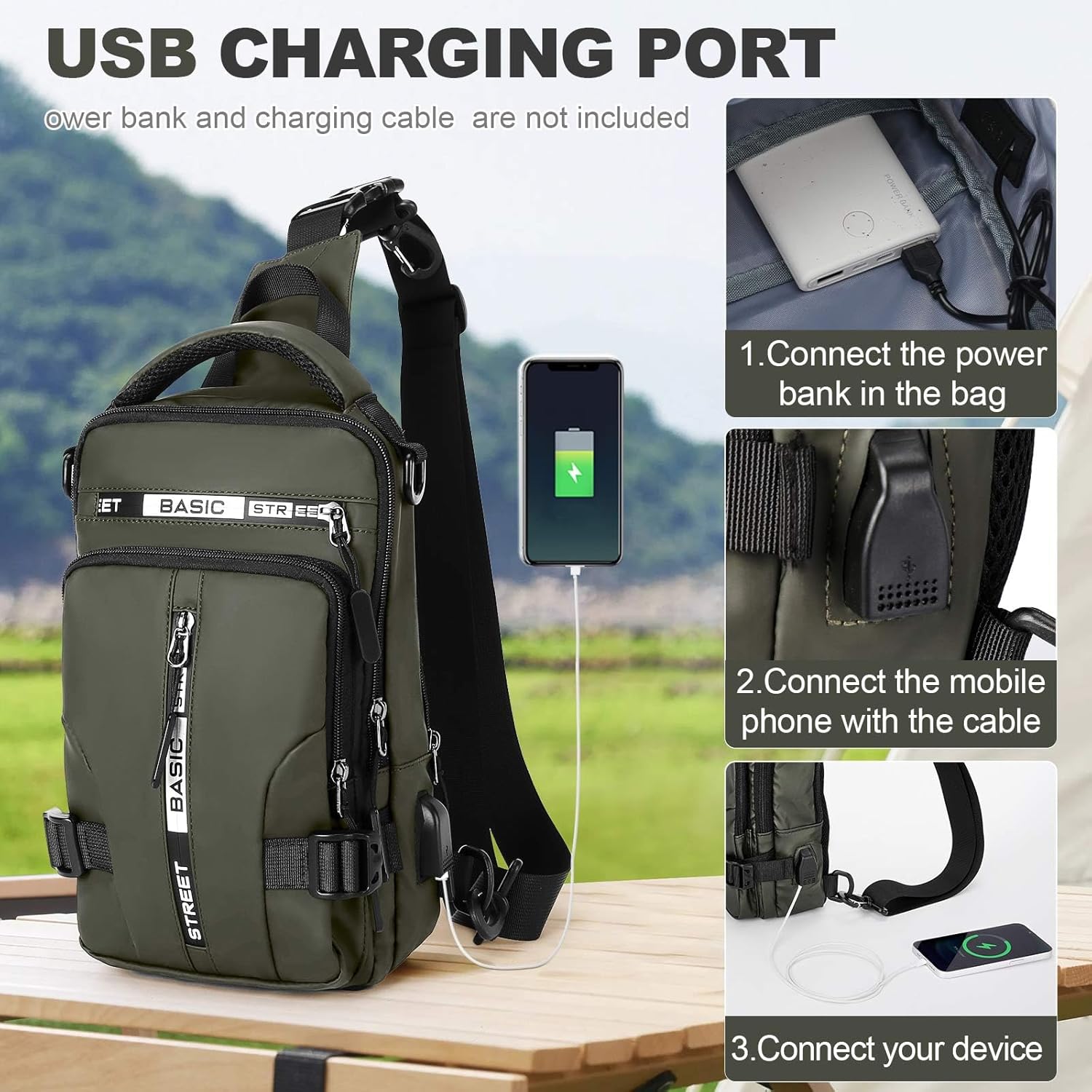 Crossbody Sling Backpacks Sling Bag for Men Women, Small Shoulder Backpack Motorcycle Chest Bags One Strap Backpack, Mini Chest Daypack for Casual Travel Hiking Gym Outdoor Sports Green - Image 6