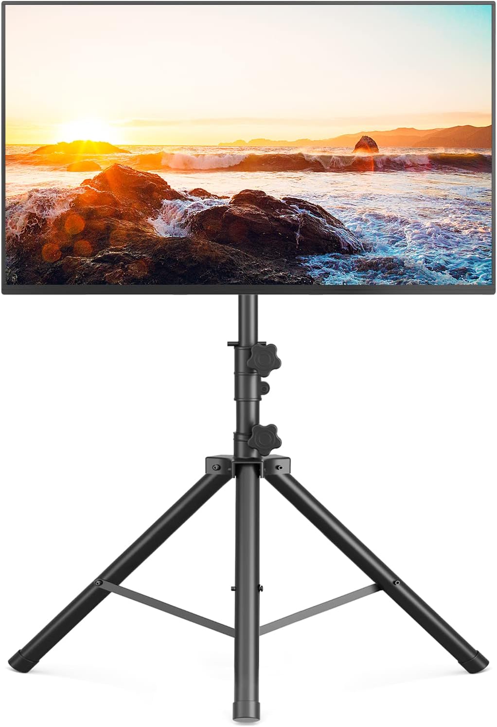 5Rcom TV Tripod Stand, Portable TV Stand for Most 37-75 Inch Flat/Curved Screen TVs up to 100 Lbs, Outdoor TV Stand for Garden Yard, Trade Show Booth, Height Adju and Tilt TV Mount with VESA 600x400mm