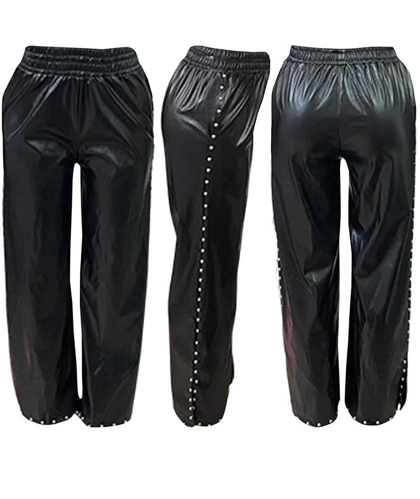 SOMTHRON Women's PU Faux Leather Pants Elastic High Waist