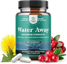 Water Away Herbal Diuretic Pills High Strength - Fluid Retention Supplement with Dandelion Leaf Extract & Green Tea for Bloating Relief for Women & Men - Capsules for Leg & Feet Swelling - 60 Count