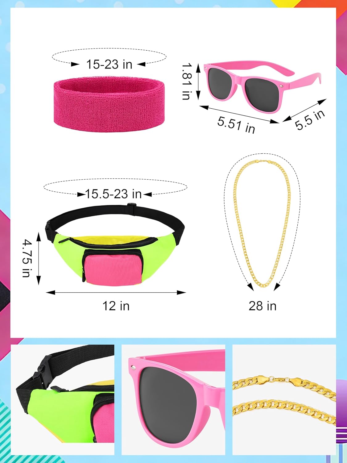 SOMSOC 7 Pieces 80s Tracksuit for Women 90s Windbreaker Sweatpants Outfit Color Block Jacket with Fanny Pack Accessories - Image 4