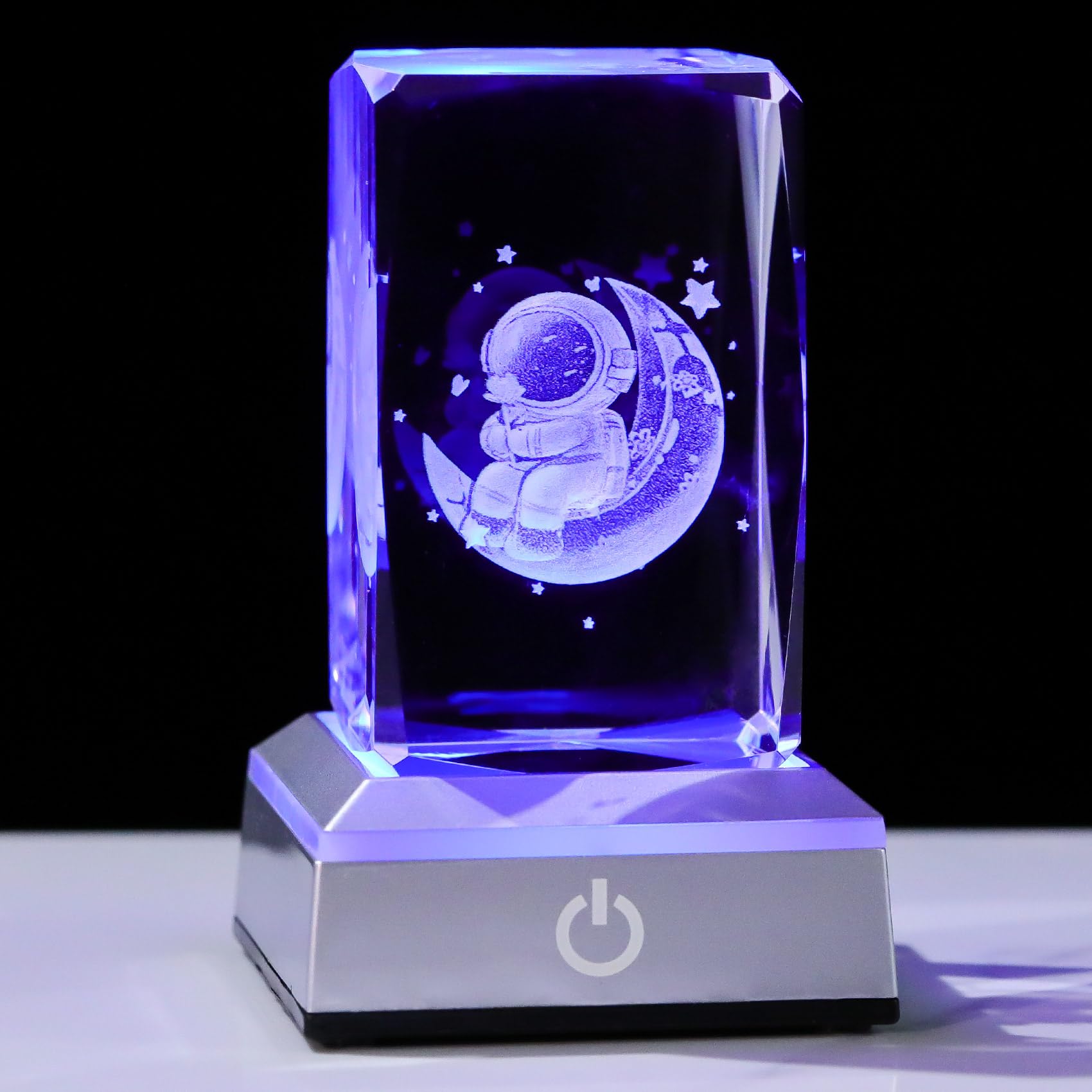Décoration spatiale unique et cube en cristal gravé au laser avec veilleuse LED multicouleur