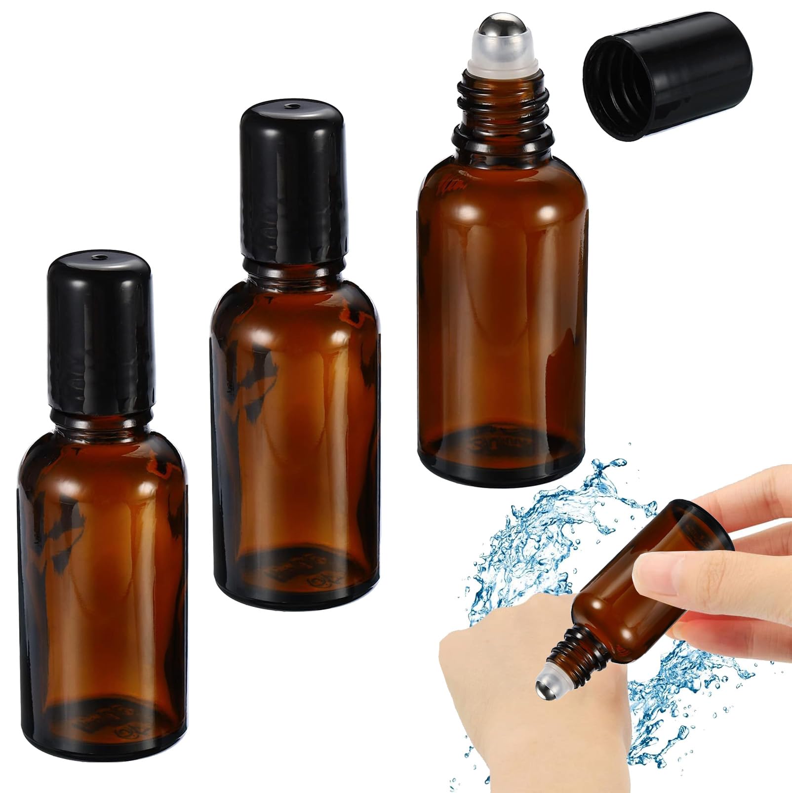 3 Pcs Essential Oils Roller Bottle, Glass Roller Bottles, Castor Oil Roller Ball, Empty Roller Ball Bottles for Essential Oils, Perfumes, osmetics, Aromatherapy Massage (30ml)