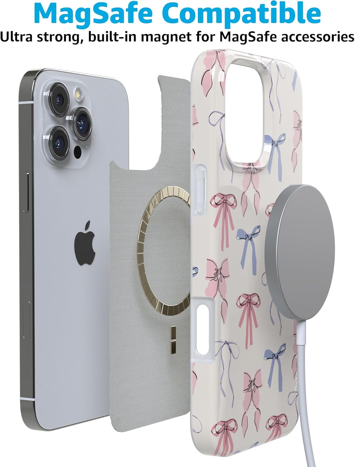 Casely iPhone 16 Pro Max Case | Coquette Girlie | Pastel Bows | Compatible with MagSafe | Classic Ultra Slim Design