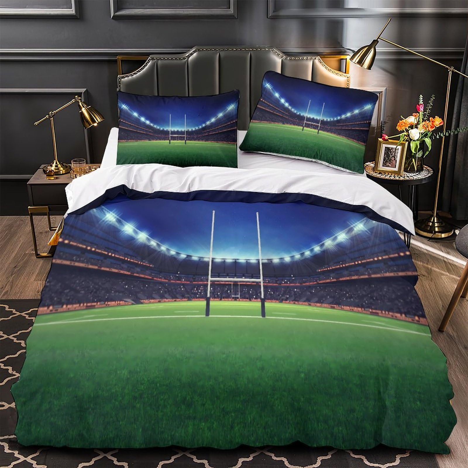 Housse de couette rugby stadium 3D hypoallergique pour literie single