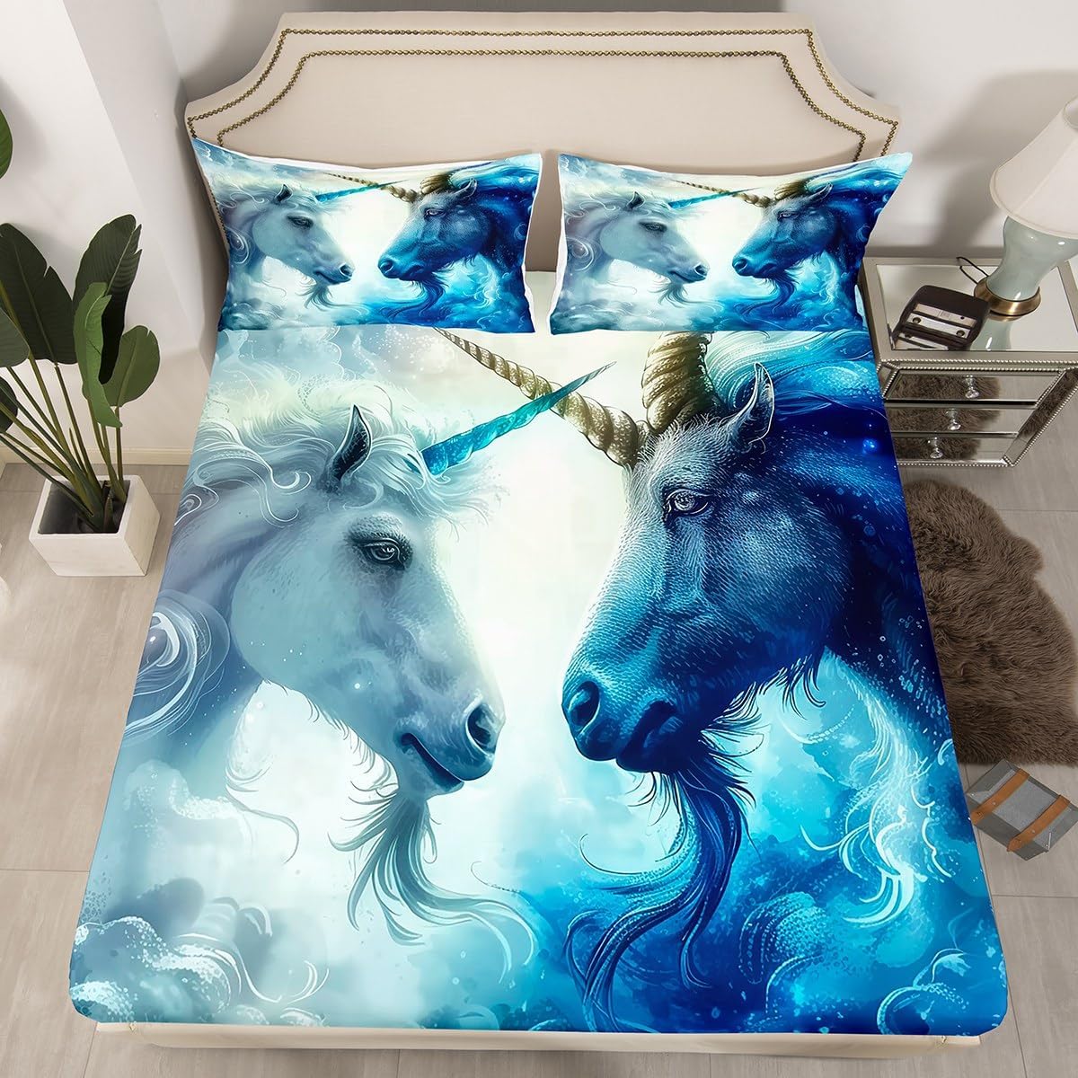 African Wildlife Fitted Sheet,Full Size Mysterious Animals Collections,Goat Animal Bedding Deep Pocket for Children Teens Young with 2 Pillowcases(No Flat Sheet)
