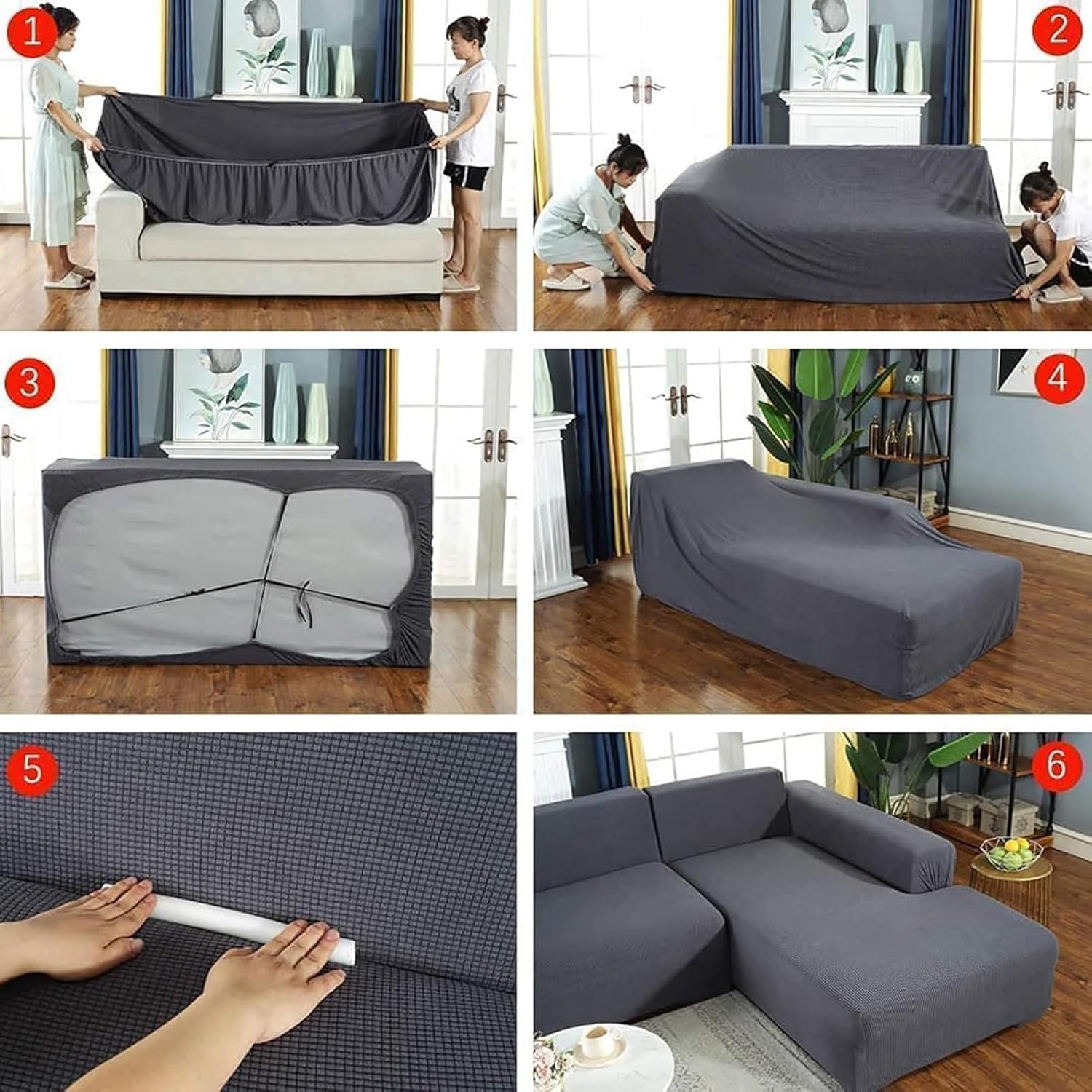 Couch Covers L Shaped Sectional,Sectional Sofa L Shape,Purefit Super Stretch Sofa Slipcover,Thick Couch Covers for 1 2 3 4 Seater, Sectional Sofa L Shape (Light Gray, 3 Seater)