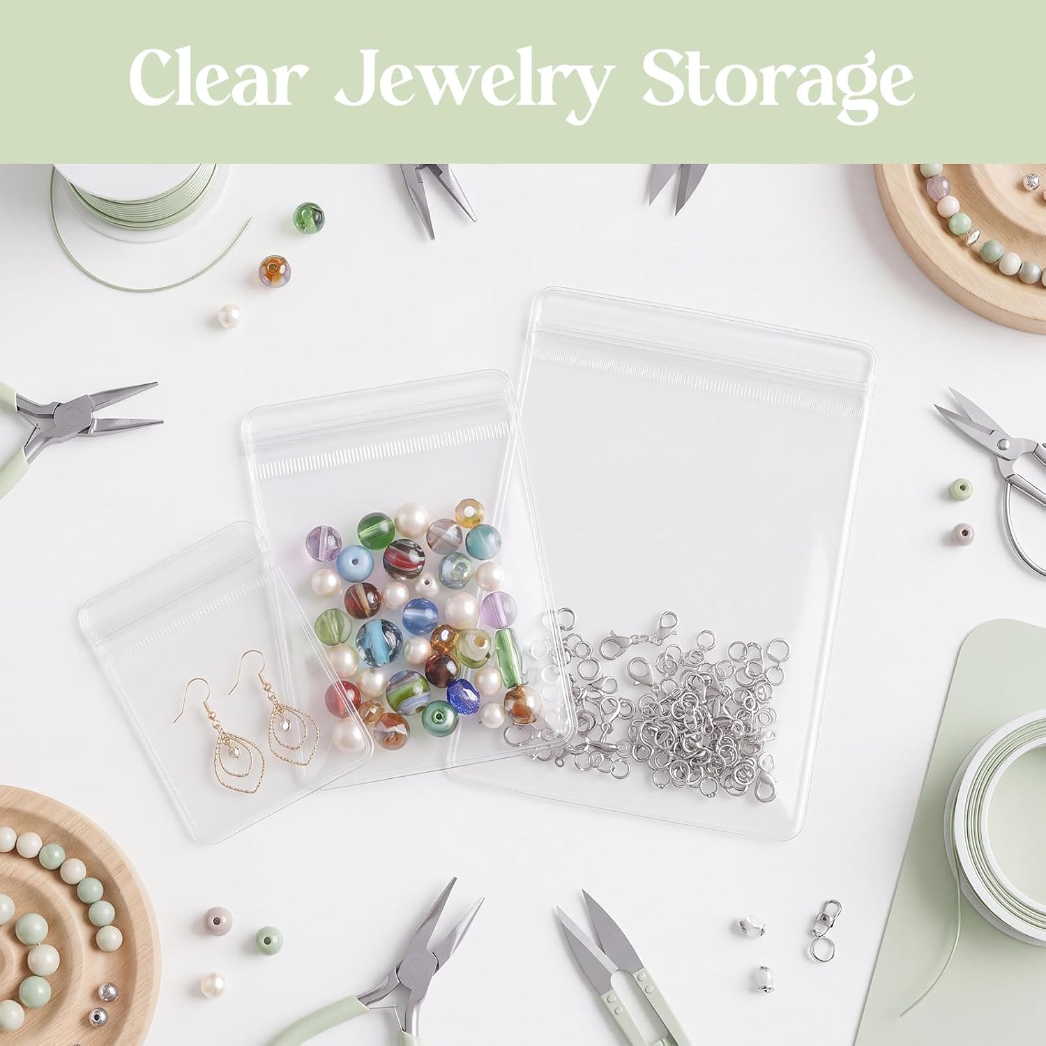 BESARME 150 Pcs Anti-tarnish Jewelry Bags Set Clear PVC Reusable Zip Bags 3 Sizes for Necklaces Earrings Rings Pearls Beads Travel Storage Organization image 4