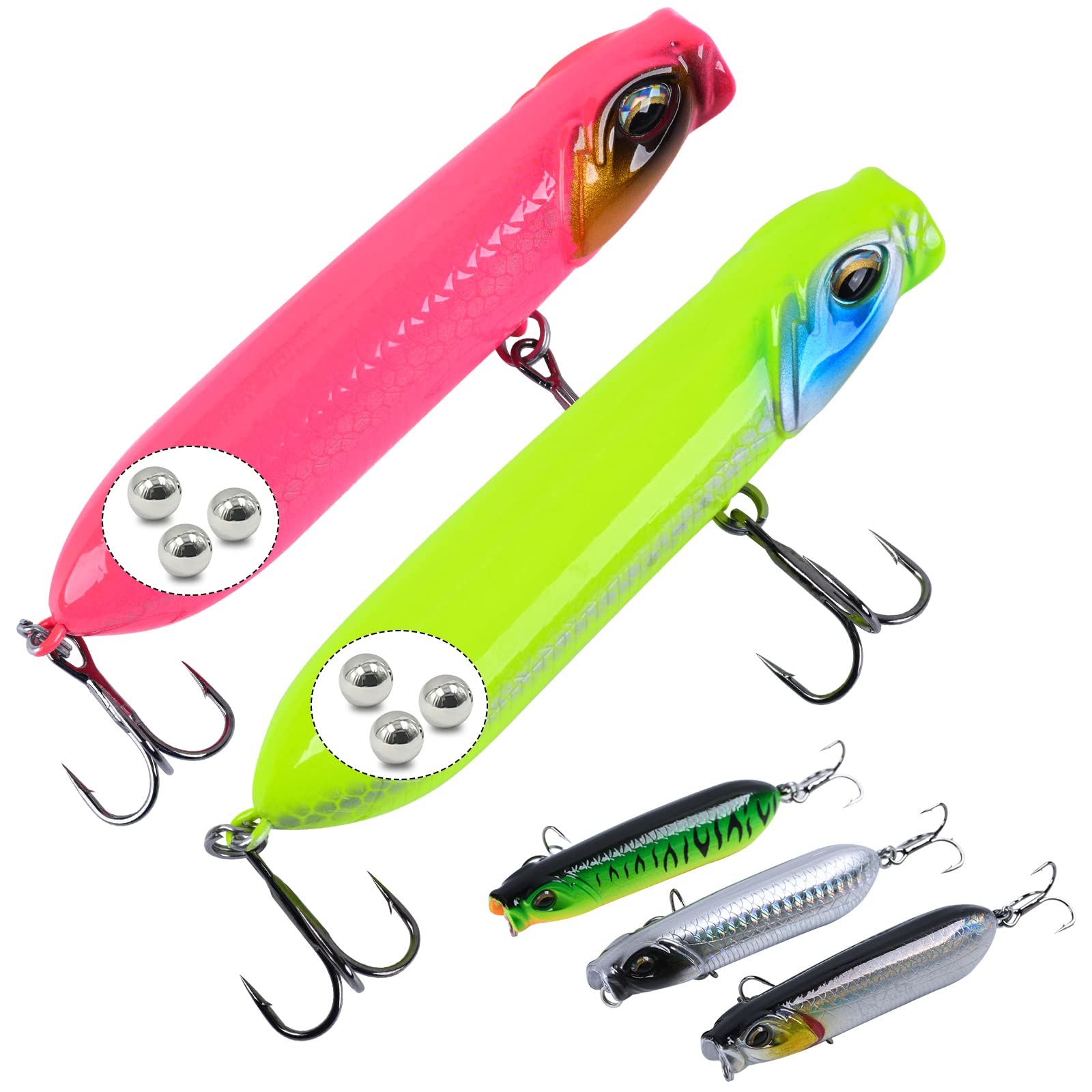 GotureFishing Lures, Minnow Lures Hard Bait, Pencil Popper Lures, Topwater Fishing Lures, Crankbaits VIB Fishing Bait Freshwater Saltwater, Swim Baits Lures for Bass Walleye Trout with Tackle Box