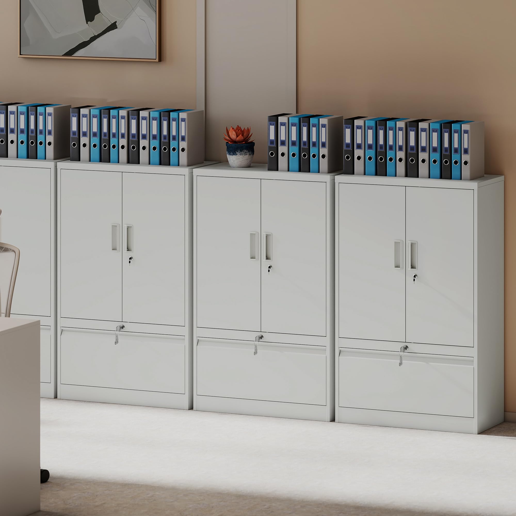 HOMCOM Armadio Portadocumenti 2 Ante in Acciaio con Serratura Bianco | Schedario da Ufficio, Ripiani Regolabili, Cassetto per Formato Lettera/Legale/A4, Mobiletto Multiuso per Studio
