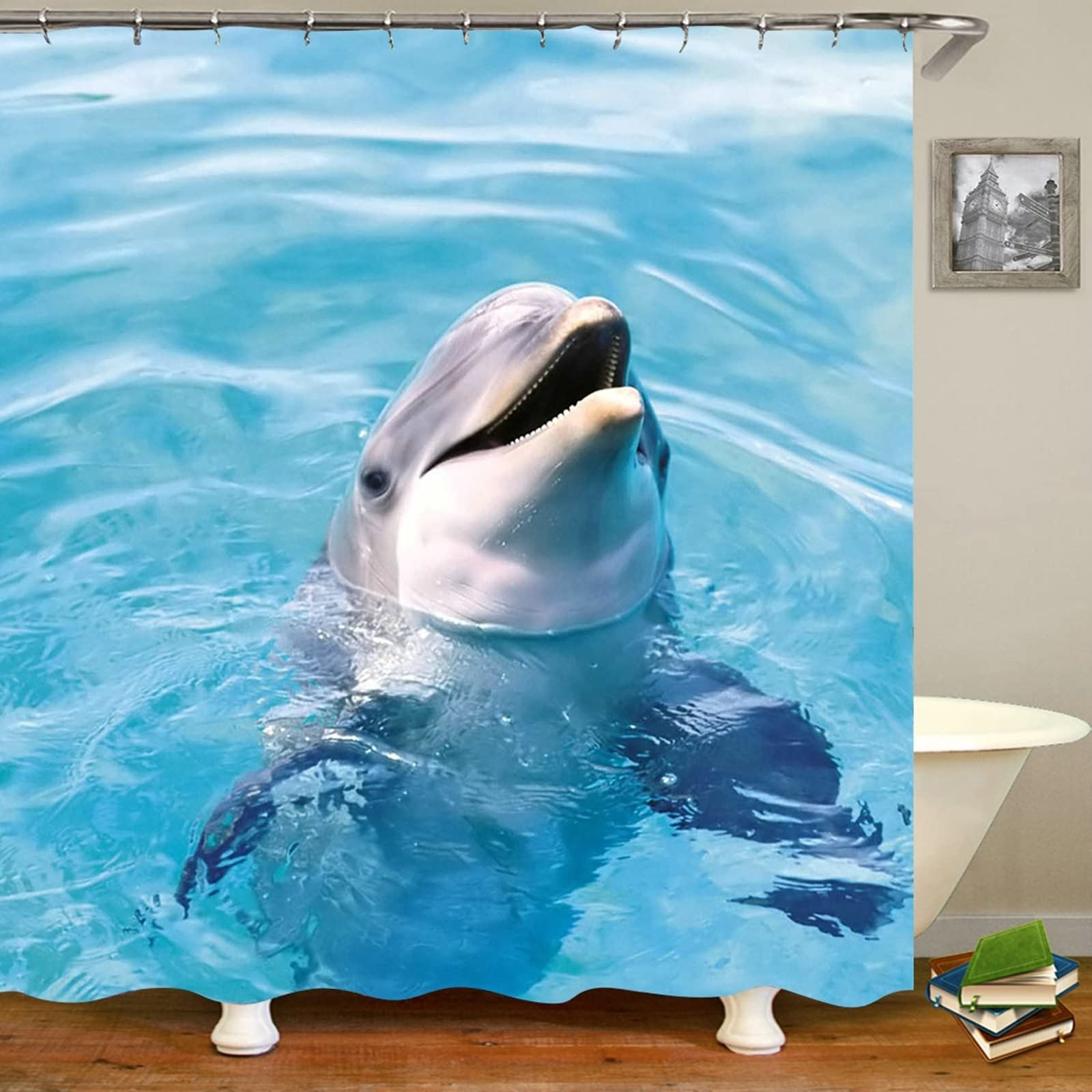 Zasłona prysznicowa 180 x 200 tkaniny, poliester wielokolorowy delfin i morze zasłony łazienkowe z plastikowymi haczykami