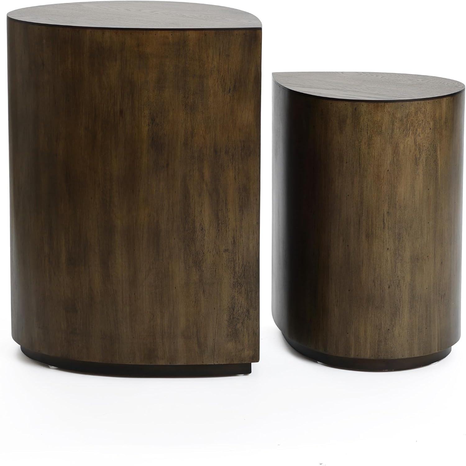 LuxenHome Modern Nesting Coffee Tables Set of 2 Teardrop Drum Wooden Walnut Finish Accent Side Tables, Space-Saving for Living Room, Bedroom, or Entryway, Minimalist Sturdy End Table for Office