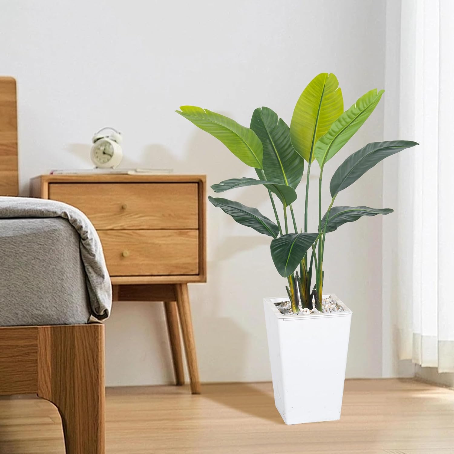 Bird of Paradise Artificial Plant 4FT, Faux Tropical Palm Tree with White Tall Planter, Large Fake Plants in Pot - Artificial Tree for Home Office Living Room Decor Indoor - Image 2