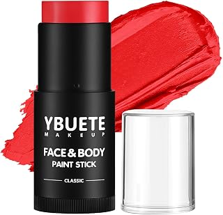 YBUETE Red Face Body Painting Stick, Full-coverage Cream Professional Washable Face Paint for Halloween SFX Devil Clown Vampire Zombie Goth Cosplay Makeup for Adult Costume Party & Stage Performance