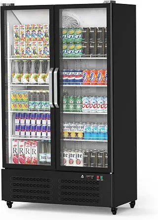 IDEALHOUSE Commercial Beverage Cooler, 26.8 Cu.Ft, Glass Door Display, Adjustable Shelves, Black