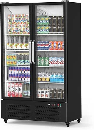 IDEALHOUSE Commercial Refrigerator, 26.8 Cu.Ft Beverage Cooler with Glass Door, LED Lighting, Adjustable Shelves, Black