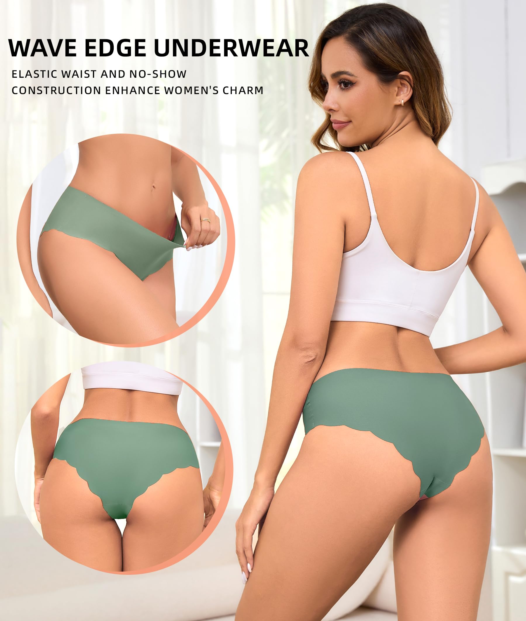 Sexy Seamless Underwear Wave Edge No Show Bikini Panties V-waist Ice Silk Hipster Lady Cheeky Invisibles Briefs 6 Pack