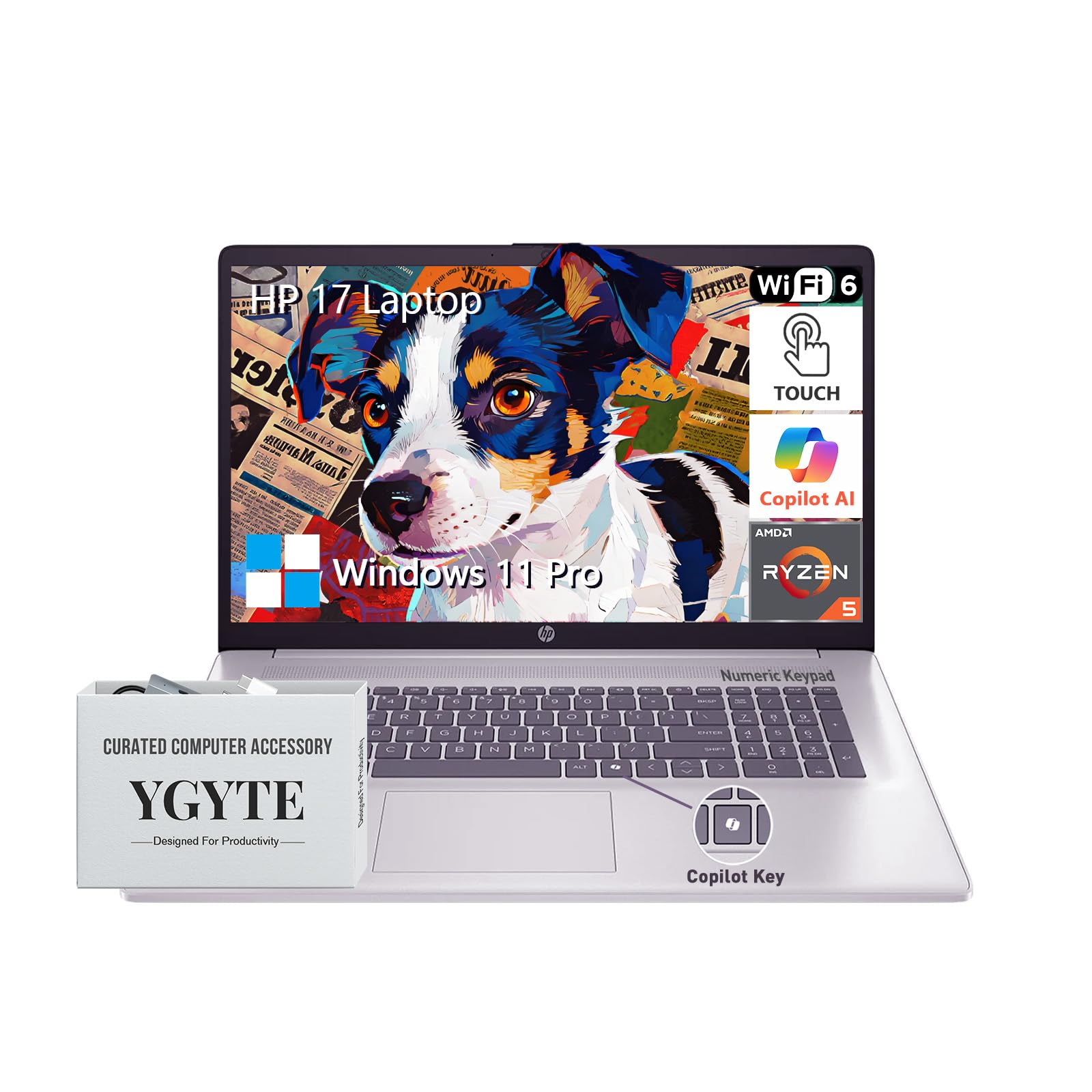HP 17 Inch Touchscreen Laptop PC, 17.3" HD+ Touch Screen Business Laptop Computer, AMD Ryzen 5 (6-Core) | Windows 11 Pro | 10-Key Number Pad | Wi-Fi 6 | 64GB RAM 2TB SSD