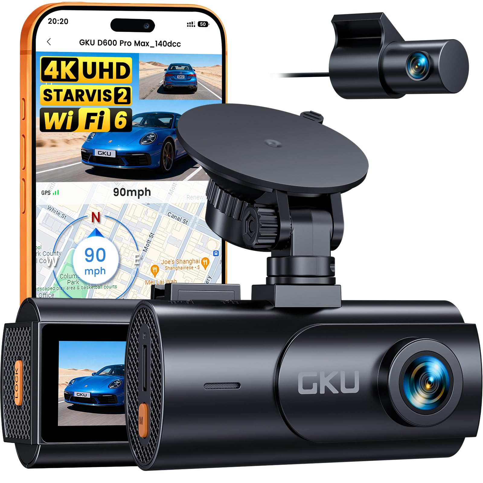 GKU 4K Dual Dash Cam Front and Rear