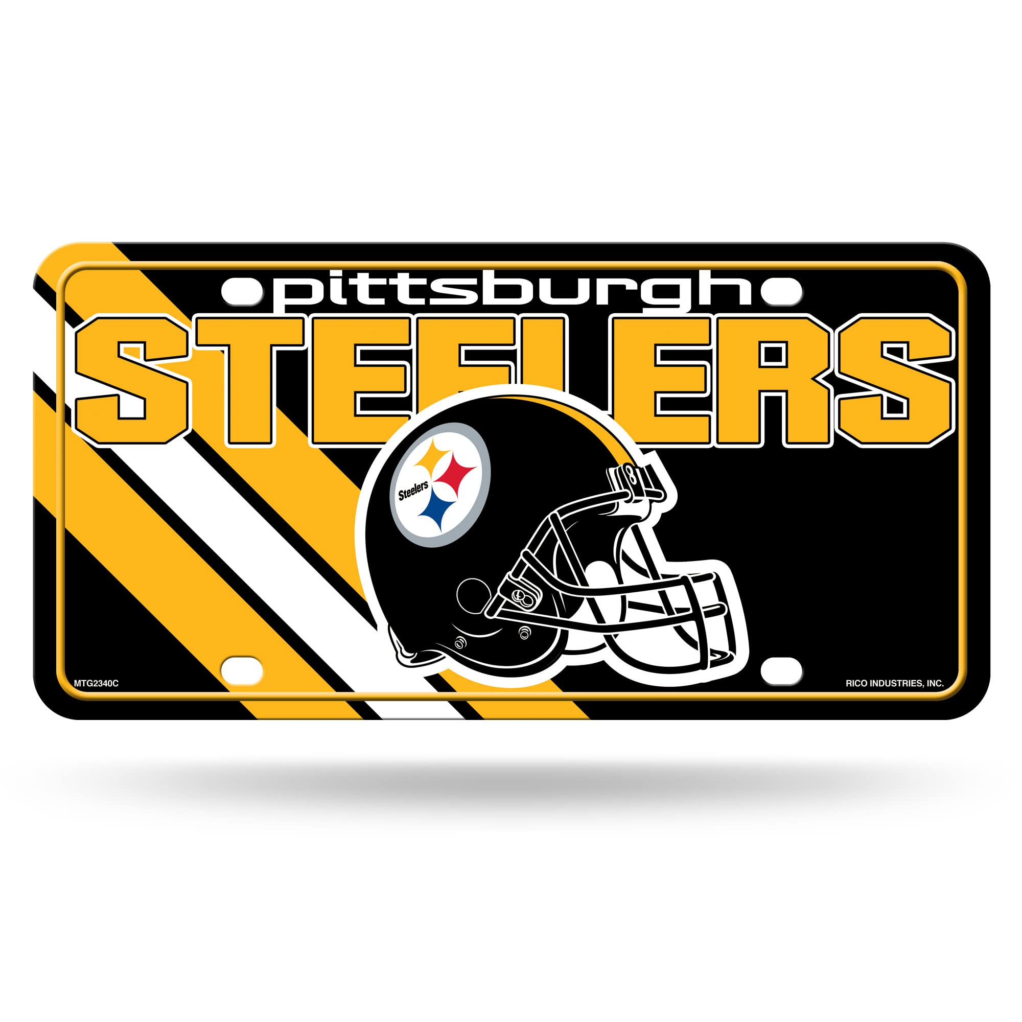 Rico Industries NFL Pittsburgh Steelers Striped Metal Auto Tag 8.5