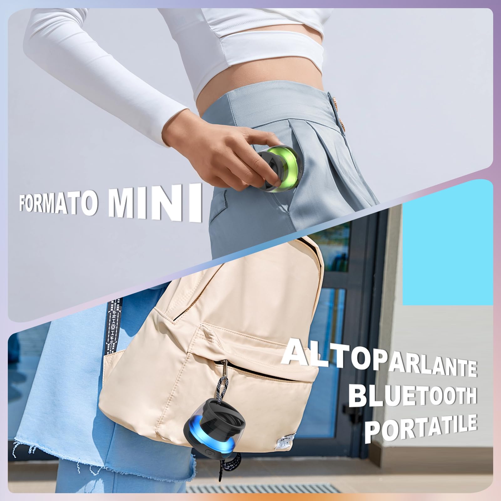 mumisuto Altoparlante Bluetooth Magnetico, Cassa Bluetooth Portatile con Suono Surround 3D e Luce RGB, Speaker Bluetooth Impermeabile IPX5, con Funzione di Supporto Telefono, Accoppiamento TWS