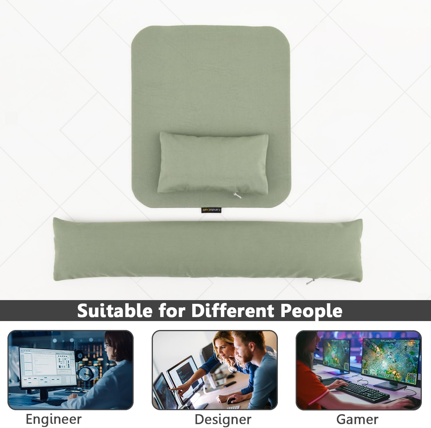 Large Mouse Pad Wrist Support Set, Bean Bag Mouse and Keyboard Wrist Rest Filled Ergo Beads, Easy Typing Gaming Home Office (Light Army Green)