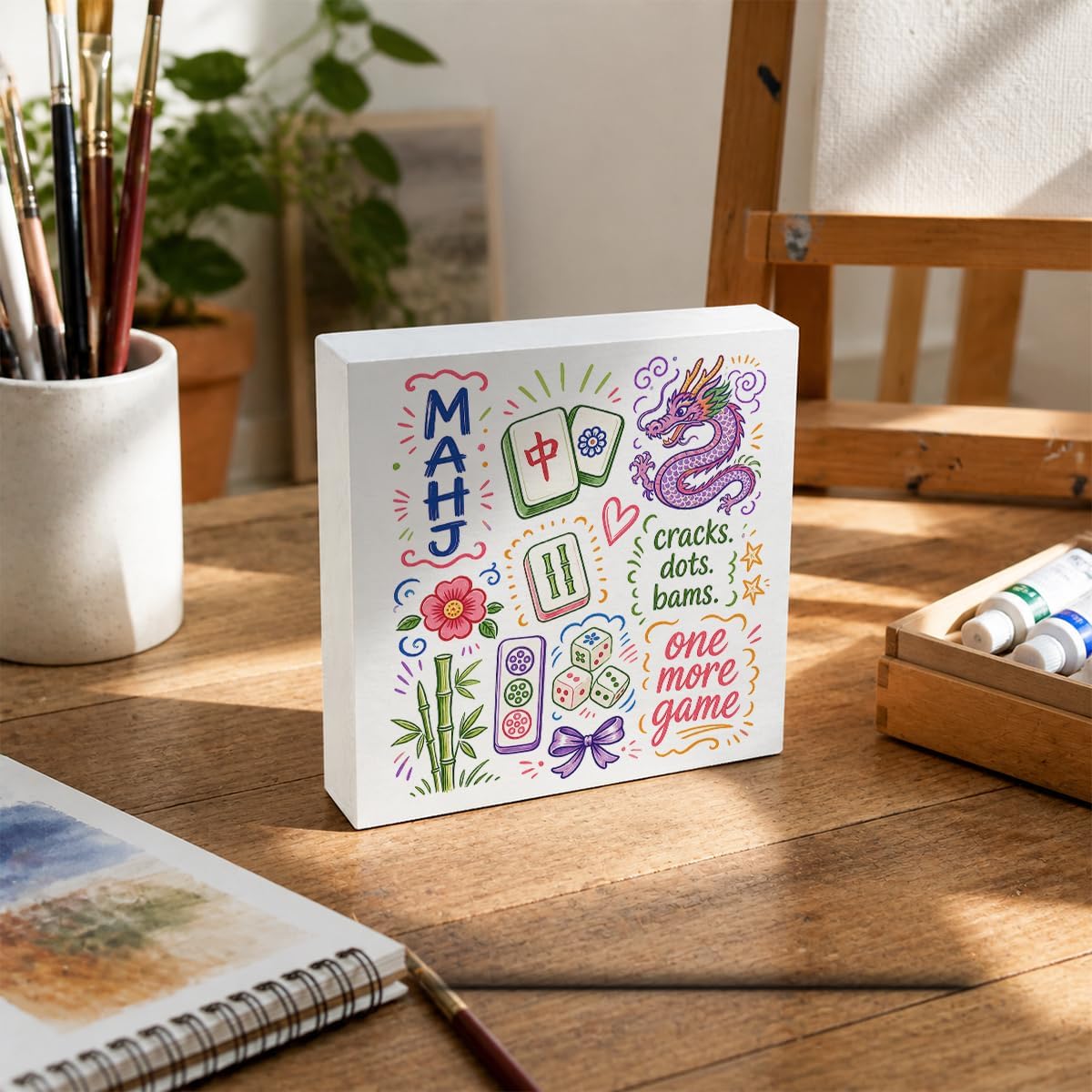 Mahjong Decor, Gifts for Mahjong Players, One More Game Wood Box Sign image 5