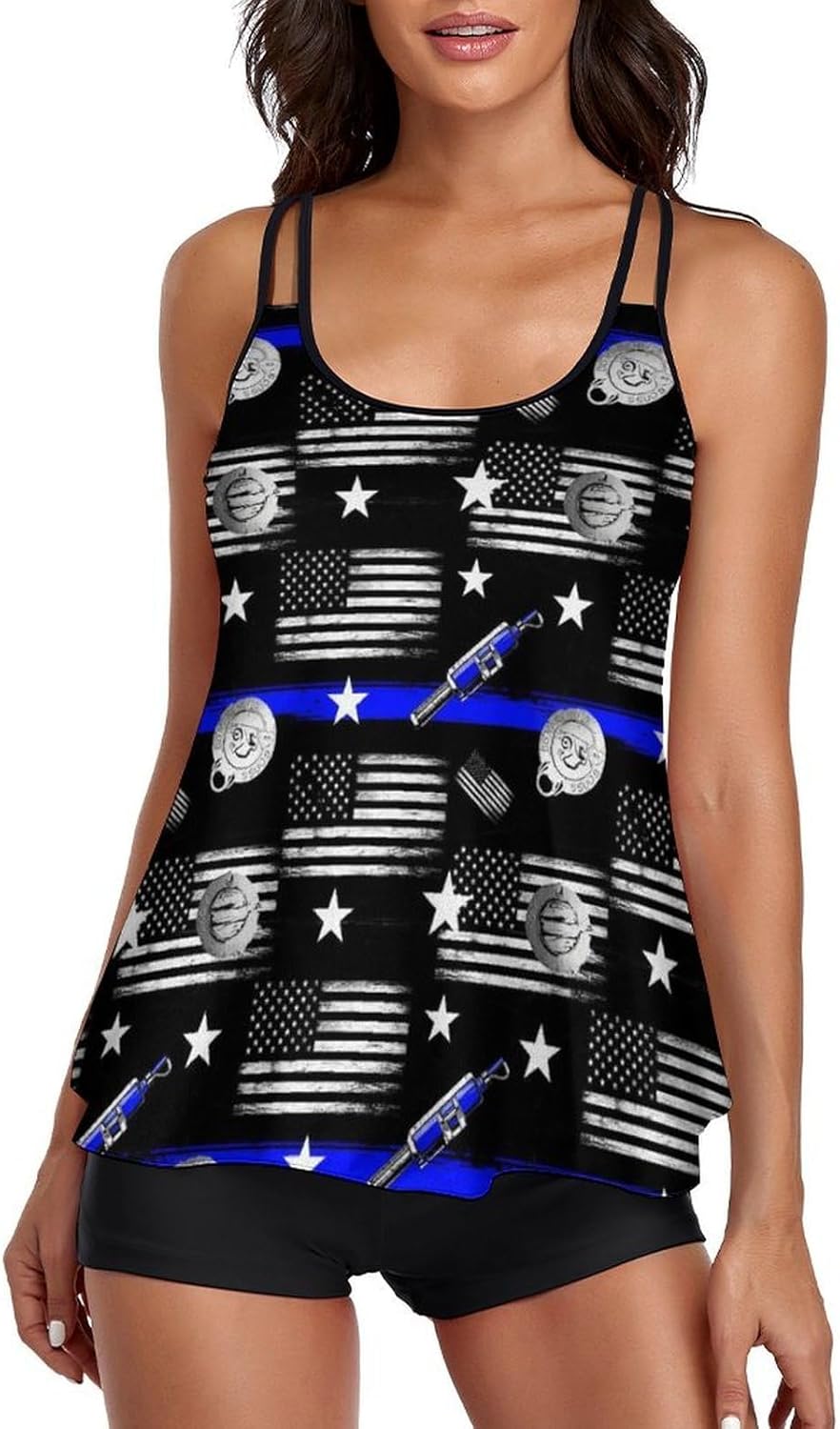 Women's Tummy Control Tankini Set, Loose Fit Tank Top with Shorts Modest Swimwear