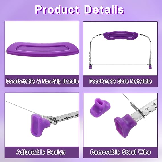 Professional Cake Leveler Tools, 27cm/10.75 Cake Cutter Slicer, Adjustable Stainless Steel Cake Cutter Layer Wires for Leveling & Slicing Cooking Kitchen Baking Tools (Purple)